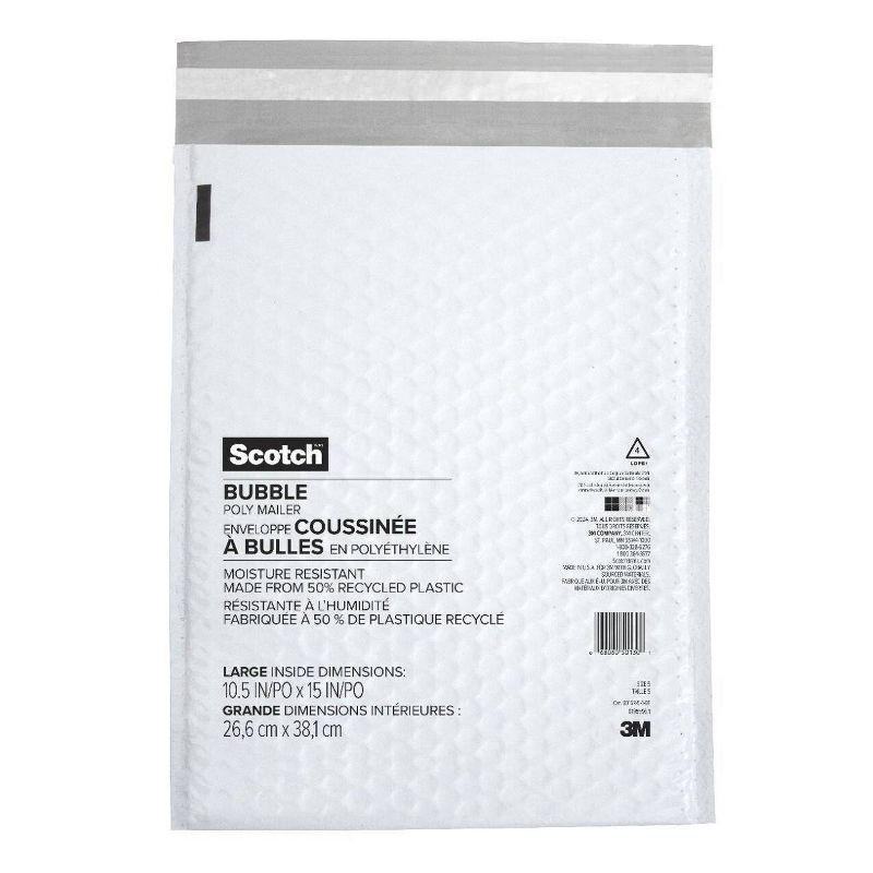 slide 8 of 9, Scotch 10.5"x15" Poly Bubble Mailer White, 1 ct