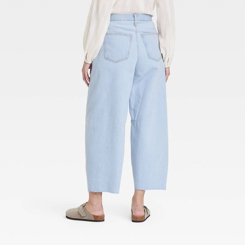 slide 6 of 6, Women's High-Rise Curved Leg Barrel Jeans - Universal Thread™ Light Blue 2: Heavyweight Denim, Loose Fit, 26" Inseam, 1 ct