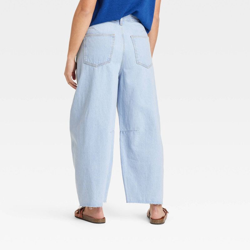 slide 3 of 6, Women's High-Rise Curved Leg Barrel Jeans - Universal Thread™ Light Blue 4: Heavyweight Denim, Loose Fit, 26" Inseam, 1 ct