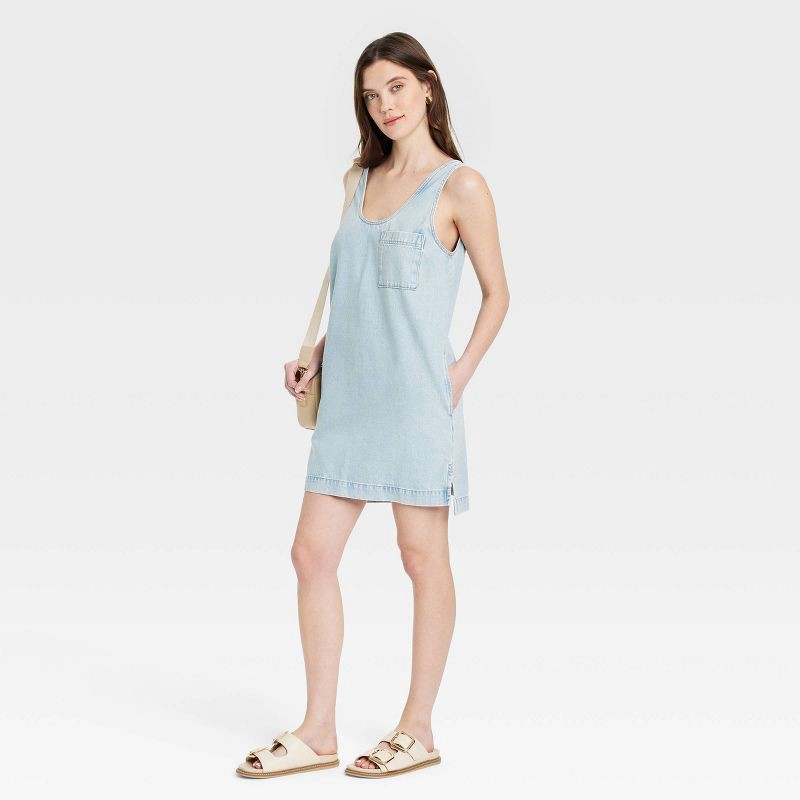 slide 3 of 3, Women's Denim Tank Mini Dress - Universal Thread™ Light Wash XL: Pullover, Pockets, Scoopneck, 1 ct
