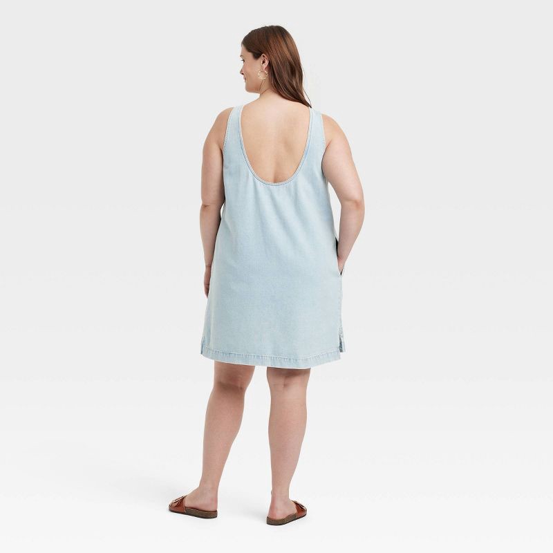 slide 2 of 3, Women's Denim Tank Mini Dress - Universal Thread™ Light Wash XXL: Cotton Blend, Scoopneck, Sleeveless, Pockets, Pullover, 1 ct