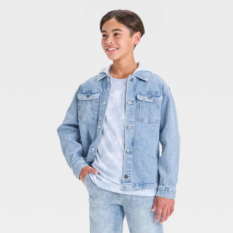 slide 1 of 3, Boys' Hybrid Utility Jacket - art class™ Light Blue S: Midweight Denim, Snap Closure, 1 ct