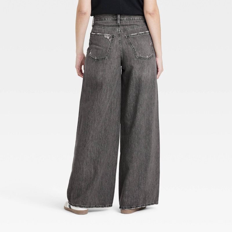 slide 2 of 3, Women's Mid-Rise Super Baggy Wide Leg Jeans - Universal Thread™ Black Wash 12: Relaxed Fit, Full Length, Denim, 32" Inseam, 1 ct