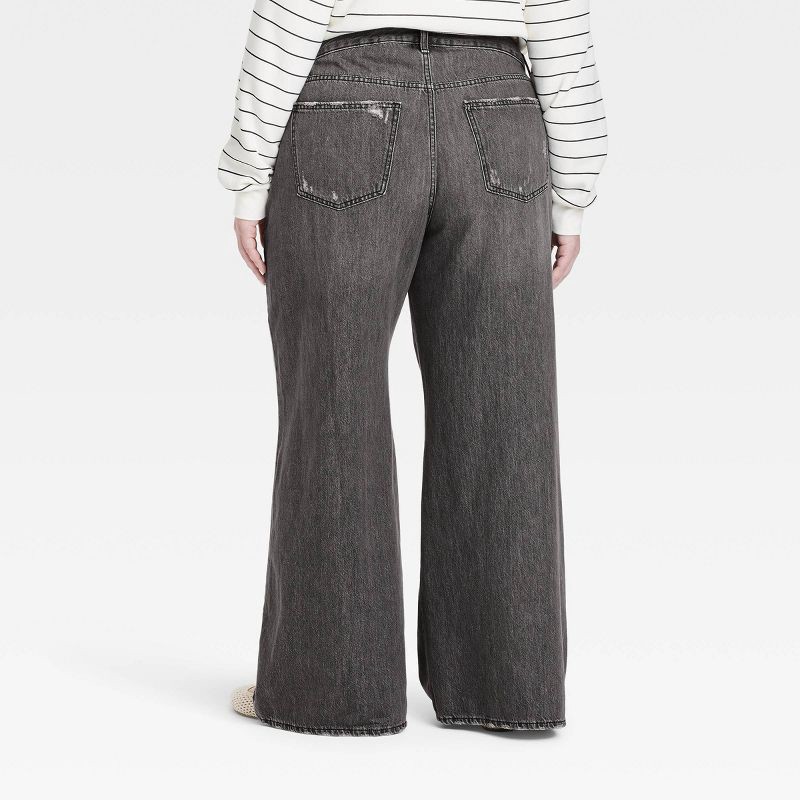 slide 2 of 3, Women's Mid-Rise Super Baggy Wide Leg Jeans - Universal Thread™ Black Wash 17: Cotton Blend, Relaxed Fit, Full Length, Machine Washable, 1 ct