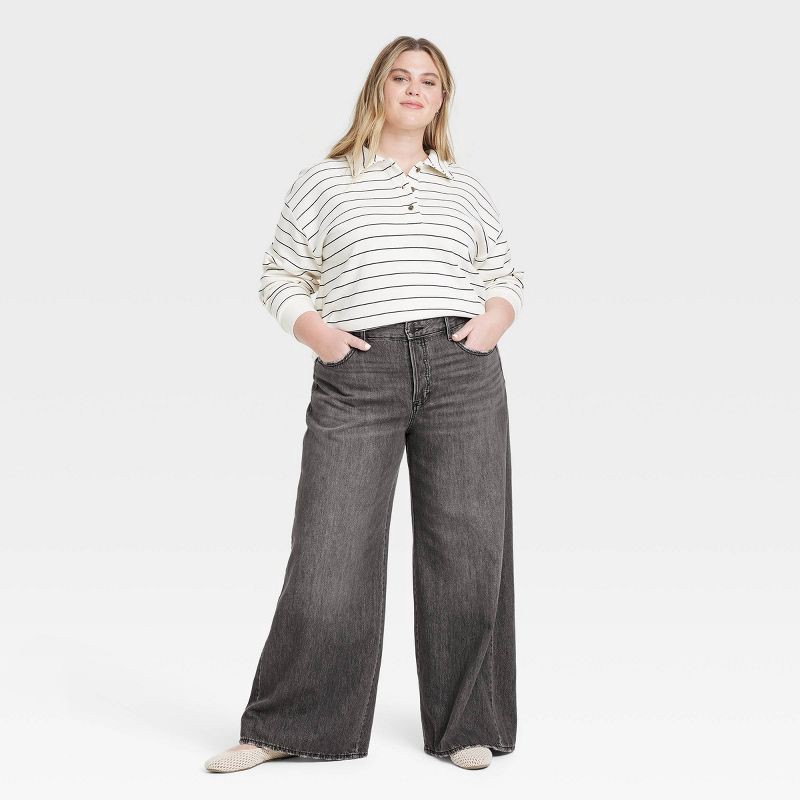 slide 3 of 3, Women's Mid-Rise Super Baggy Wide Leg Jeans - Universal Thread™ Black Wash 17: Cotton Blend, Relaxed Fit, Full Length, Machine Washable, 1 ct