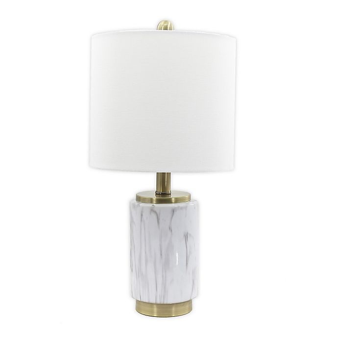 slide 1 of 1, Designs Direct Marble Table Accent Lamp - White with Linen Shade, 1 ct