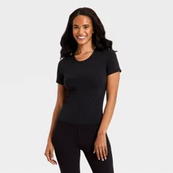 Women's Everyday Soft Cropped Short Sleeve T-Shirt - All In Motion™ Black L: Moisture Wicking, UPF 50+