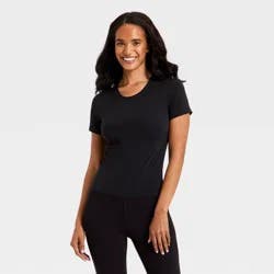Women's Everyday Soft Cropped Short Sleeve T-Shirt - All In Motion™ Black XL: Moisture Wicking, Quick Dry, UPF 50+, Midweight Pullover