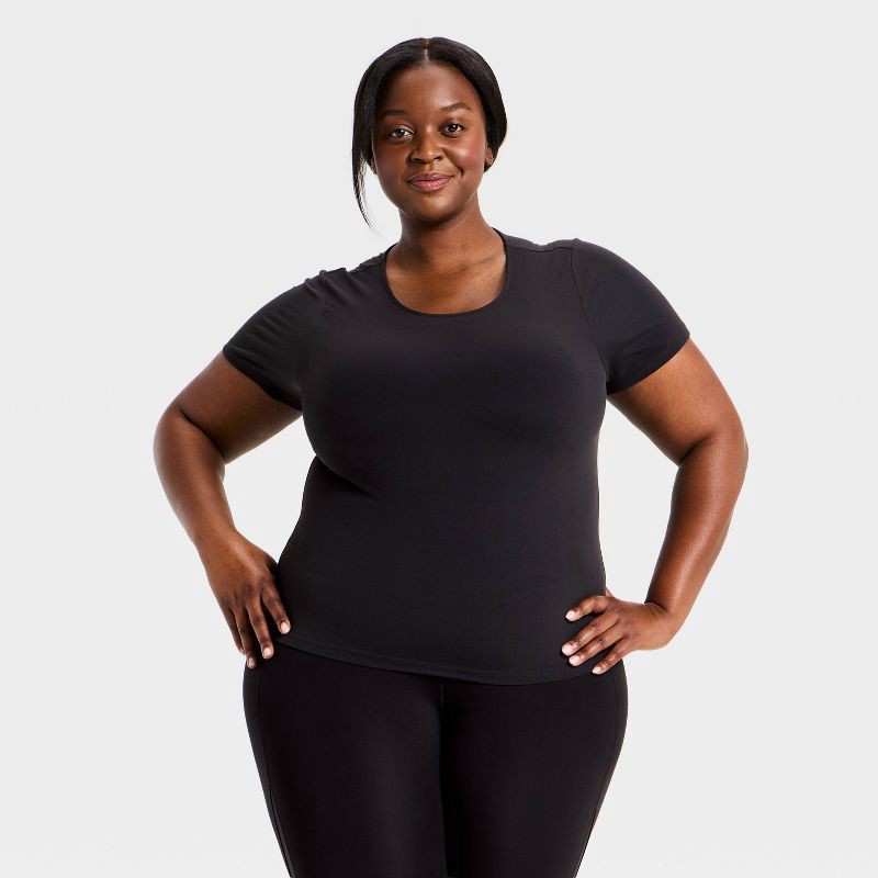 slide 1 of 5, Women's Everyday Soft Cropped Short Sleeve T-Shirt - All In Motion™ Black XXL: Moisture Wicking, UPF 50+, 1 ct