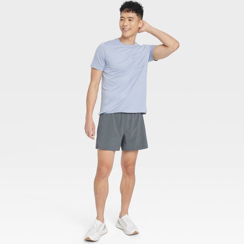slide 3 of 3, Men's Active Light Unlined Run Shorts 5" - All In Motion™ Dark Gray S: Recycled Polyester, Spandex, Moisture Wicking, Quick Drying, 1 ct