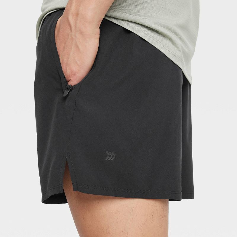 slide 3 of 3, Men's Active Light Unlined Run Shorts 5" - All In Motion™ Black S: Moisture Wicking, Quick Dry, 4-Way Stretch, 1 ct