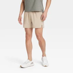 Men's Active Light Unlined Run Shorts 5" - All In Motion™ Tan S: Moisture Wicking, Quick Dry, 4-Way Stretch