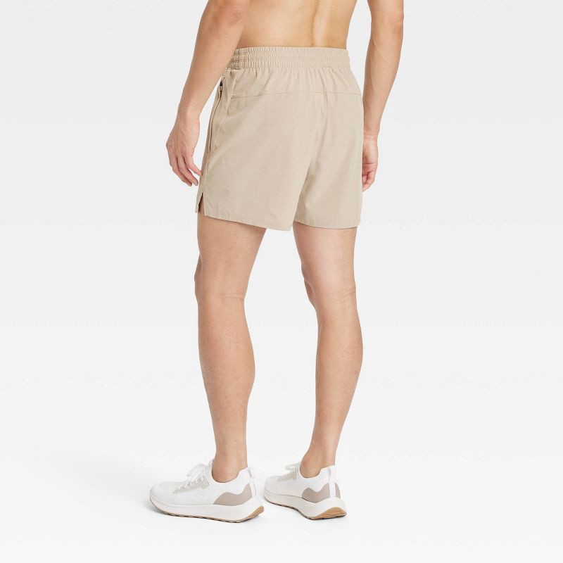 slide 2 of 3, Men's Active Light Unlined Run Shorts 5" - All In Motion™ Tan XL: Moisture Wicking, Quick Dry, 4-Way Stretch, 1 ct