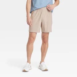 Men's 8" Everyday Woven Shorts - All In Motion™ Tan S: Lightweight, Moisture-Wicking, Quick-Dry, Drawstring Waist, Zippered Pocket