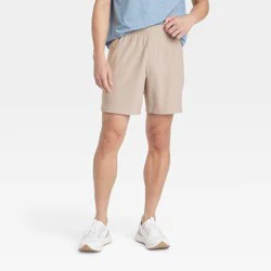 Men's 8" Everyday Woven Shorts - All In Motion™ Tan M: Quick Dry, Moisture Wicking, Zippered Pocket