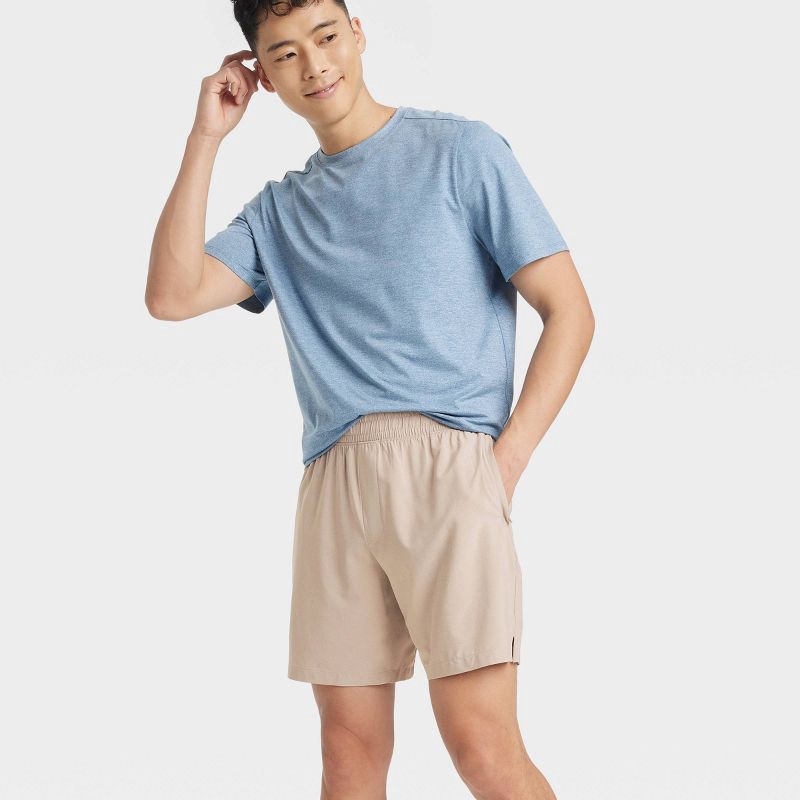 slide 3 of 3, Men's 8" Everyday Woven Shorts - All In Motion™ Tan L: Moisture Wicking, Quick Dry, Zippered Pocket, 1 ct
