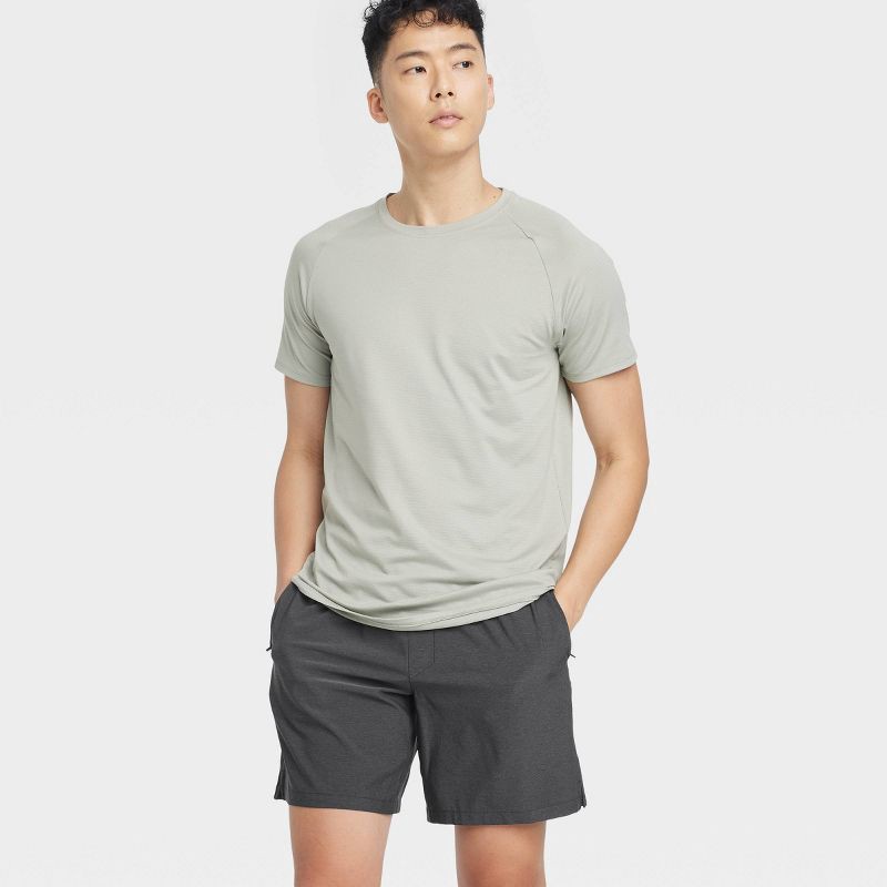 slide 3 of 3, Men's 8" Everyday Woven Shorts - All In Motion™ Dark Gray M: Moisture Wicking, Quick Dry, Elastic Waist, Zipper Pocket, 1 ct