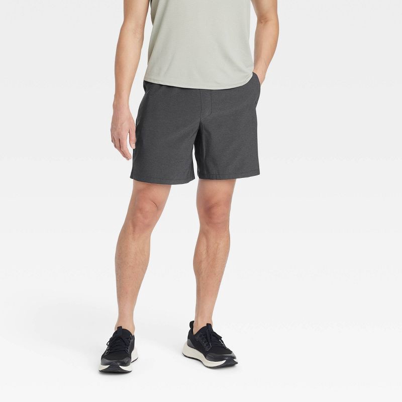 slide 1 of 3, Men's 8" Everyday Woven Shorts - All In Motion™ Dark Gray M: Moisture Wicking, Quick Dry, Elastic Waist, Zipper Pocket, 1 ct