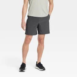 Men's 8" Everyday Woven Shorts - All In Motion™ Dark Gray M: Moisture Wicking, Quick Dry, Elastic Waist, Zipper Pocket