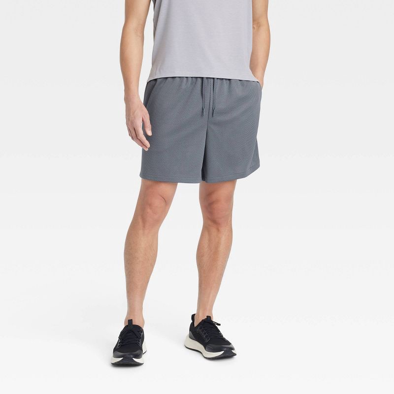 slide 1 of 3, Men's 6" Mesh Shorts - All In Motion™ Dark Gray L: Moisture Wicking, Quick Dry, Side Pocket, Drawstring, 1 ct