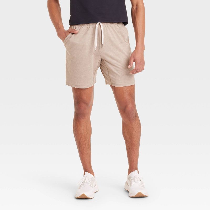 slide 1 of 3, Men's 7" Soft Stretch Shorts - All In Motion™ Tan M, 1 ct