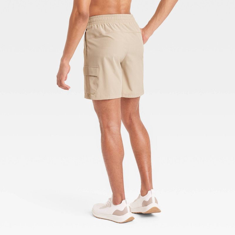 slide 2 of 3, Men's 7" Cargo Shorts - All In Motion™ Almond M: Recycled Polyester, Spandex, Moisture Wicking, Quick Dry, UPF 50+, 1 ct