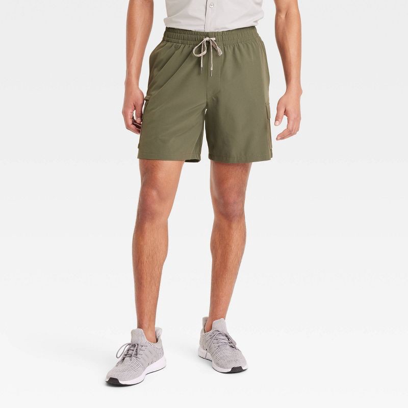 slide 1 of 3, Men's 7" Cargo Shorts - All In Motion™ Dark Olive Green XL: Moisture Wicking, Quick Dry, 4-Way Stretch, 1 ct