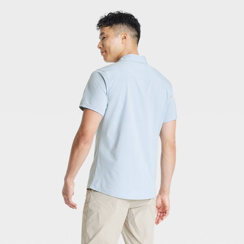 slide 2 of 3, Men's Short Sleeve Woven Shirt - All In Motion™ Light Blue L: Relaxed Fit, Quick Dry, Poplin Fabric, 1 ct