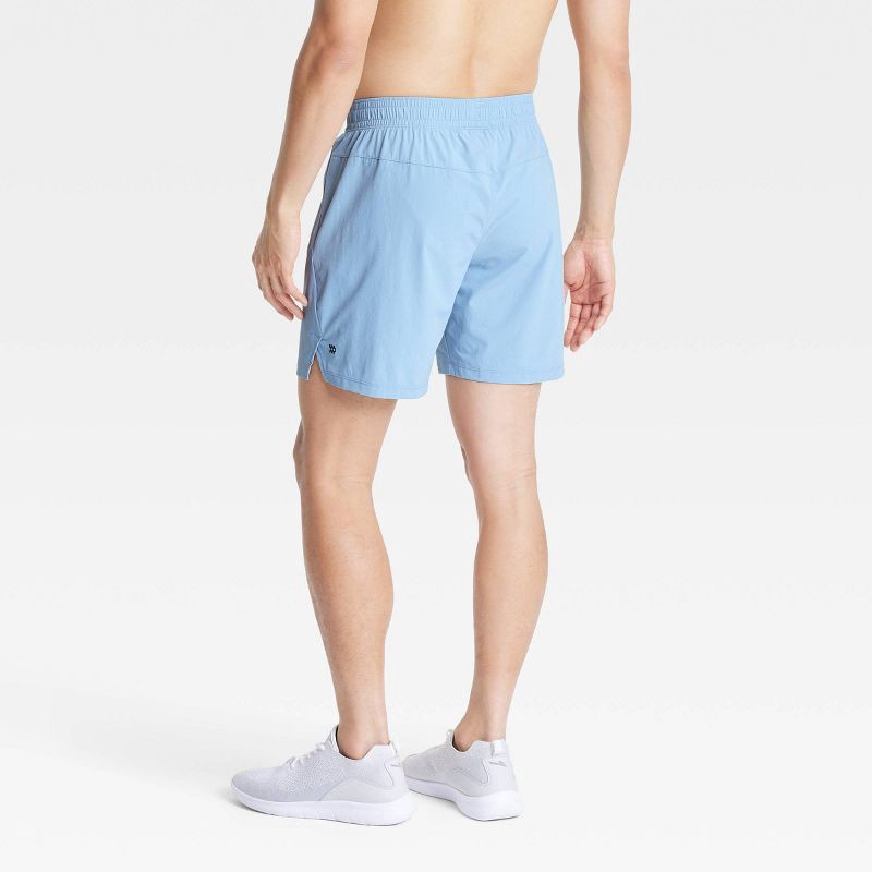 slide 2 of 3, Men's Stretch Woven Shorts 7" - All In Motion™ Light Blue L: Lightweight, Loose Fit, Adjustable Waistband, Side Pockets, 1 ct