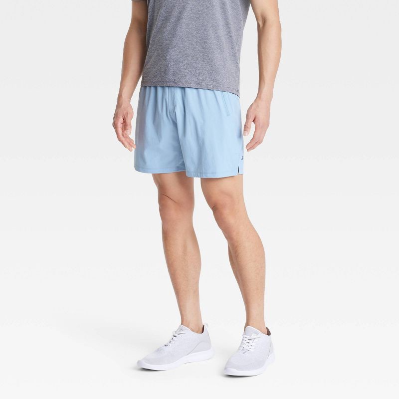 slide 1 of 3, Men's Stretch Woven Shorts 7" - All In Motion™ Light Blue L: Lightweight, Loose Fit, Adjustable Waistband, Side Pockets, 1 ct