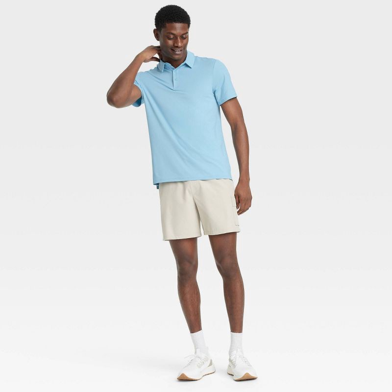 slide 3 of 3, Men's Short Sleeve Jersey Polo Shirt - All In Motion™ Sky Blue L: Recycled Polyester, Top, 1 ct