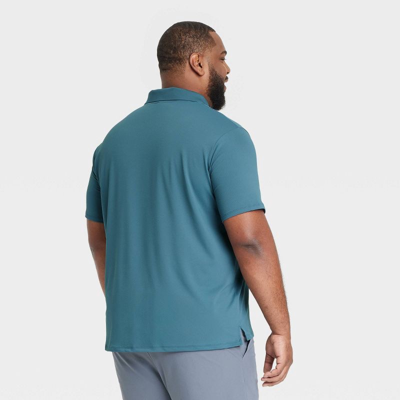 slide 2 of 3, Men's Big Textured Polo Shirt - All In Motion™ Dark Teal Blue 3XL: Recycled Polyester, Spandex, Midweight, Loose Fit, Short Sleeve, Top, 1 ct