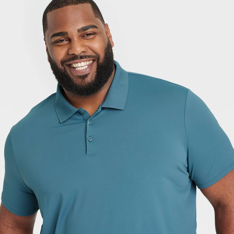 slide 3 of 3, Men's Big Textured Polo Shirt - All In Motion™ Dark Teal Blue 3XL: Recycled Polyester, Spandex, Midweight, Loose Fit, Short Sleeve, Top, 1 ct