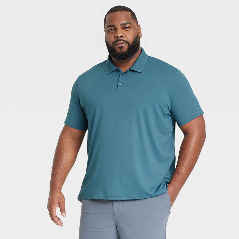 slide 1 of 3, Men's Big Textured Polo Shirt - All In Motion™ Dark Teal Blue 3XL: Recycled Polyester, Spandex, Midweight, Loose Fit, Short Sleeve, Top, 1 ct
