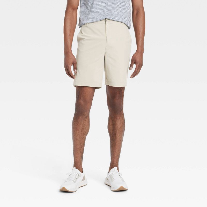slide 1 of 3, Men's 8" Golf Shorts - All In Motion™ Almond 34: Moisture Wicking, Quick Dry, Zippered Pocket, 1 ct