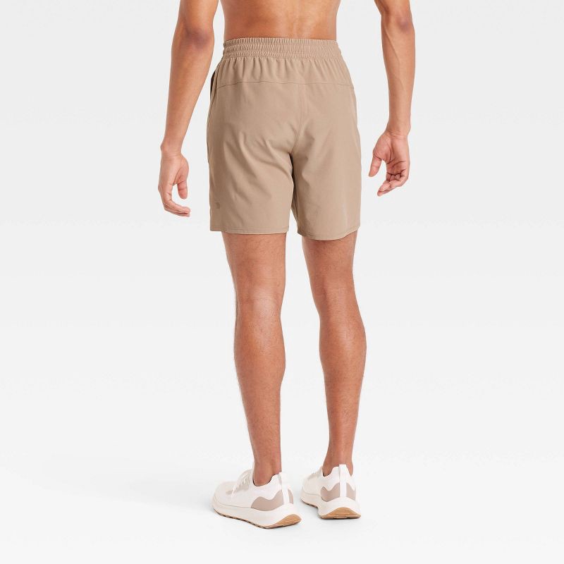 slide 2 of 3, Men's Active Light Unlined Run Shorts 7" - All In Motion™ Tan XL: Adjustable Waistband, Zippered Pocket, 1 ct