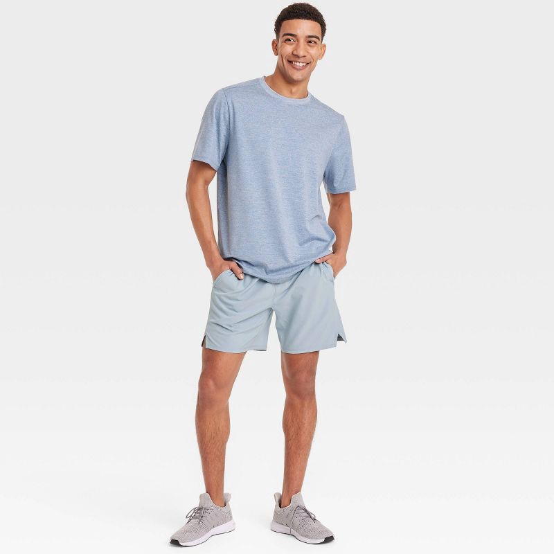 slide 3 of 3, Men's Active Light Unlined Run Shorts 7" - All In Motion™ Light Blue M: Recycled Polyester, Spandex, Adjustable Waistband, 1 ct