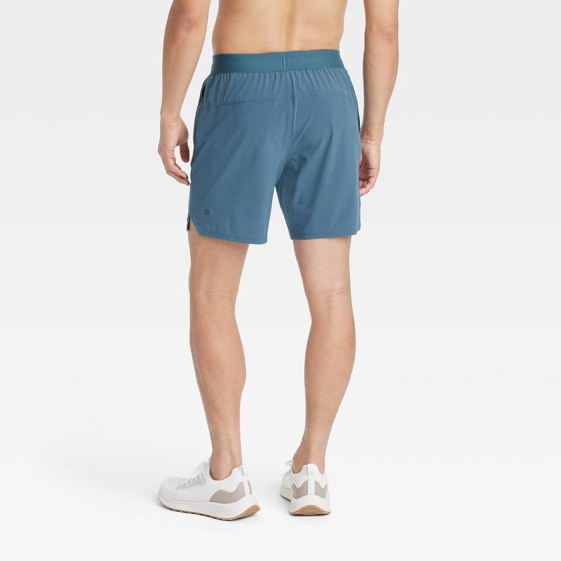 slide 2 of 3, Men's 7" Active Light 2-in-1 Lined Run Shorts - All In Motion™ Dark Blue S: Recycled Polyester, Spandex, Moisture Wicking, Quick Drying, 1 ct