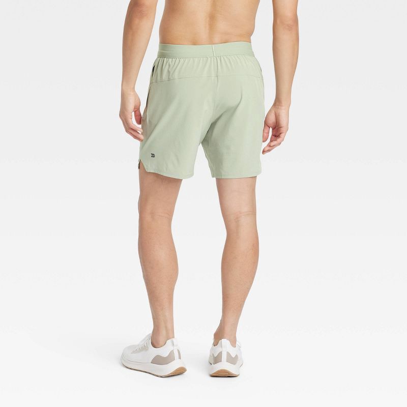 slide 2 of 3, Men's 7" Active Light Lined Run Shorts - All In Motion™ Olive Green S: Recycled Polyester, Spandex, Moisture Wicking, Quick Drying, 1 ct
