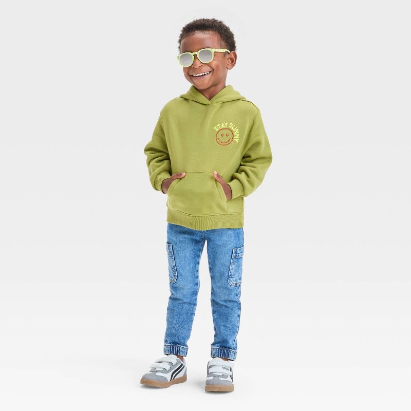 slide 4 of 4, Grayson Mini Toddler Boys' Stay Sunny Hooded Fleece Sweatshirt - Olive Green 2T: Kangaroo Pocket, Typography Pattern, 1 ct