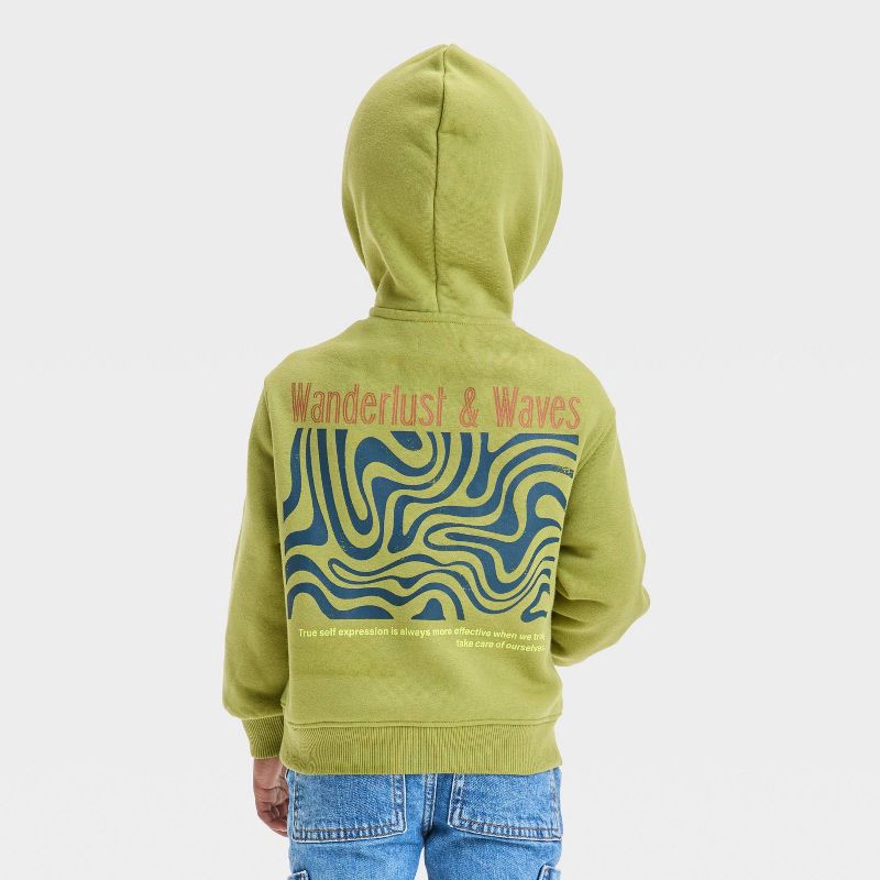 slide 3 of 4, Grayson Mini Toddler Boys' Stay Sunny Hooded Fleece Sweatshirt - Olive Green 3T: Kangaroo Pocket, Typography Pattern, 1 ct