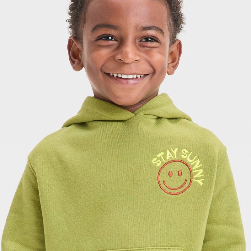 slide 2 of 4, Grayson Mini Toddler Boys' Stay Sunny Hooded Fleece Sweatshirt - Olive Green 5T: Kangaroo Pocket, Typography, 1 ct
