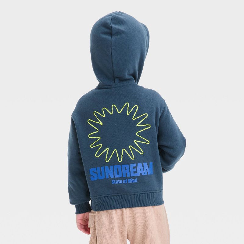 slide 3 of 4, Grayson Mini Toddler Boys' Stay Sunny Hooded Fleece Sweatshirt - Navy Blue 4T: Kangaroo Pocket, Typography Pattern, 1 ct