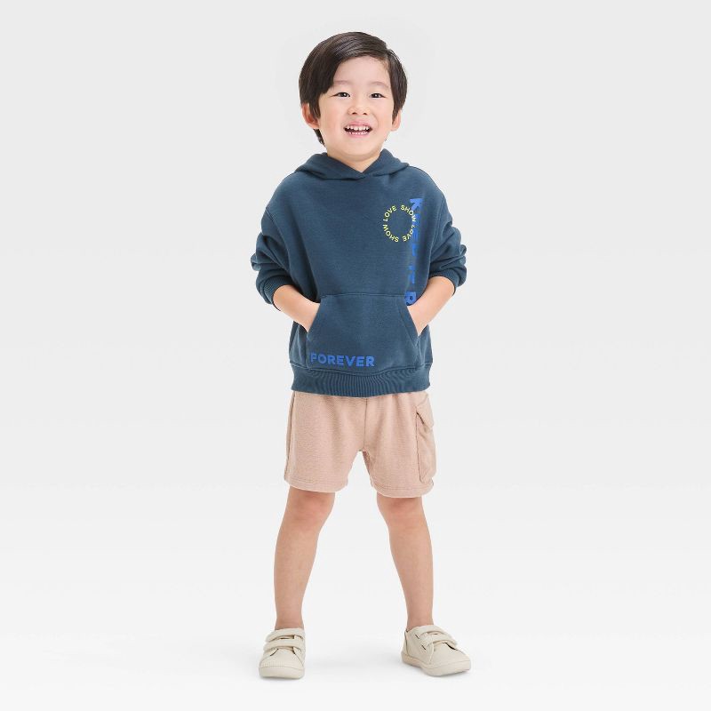 slide 4 of 4, Grayson Mini Toddler Boys' Stay Sunny Hooded Fleece Sweatshirt - Navy Blue 5T: Kangaroo Pocket, Typography Pattern, 1 ct