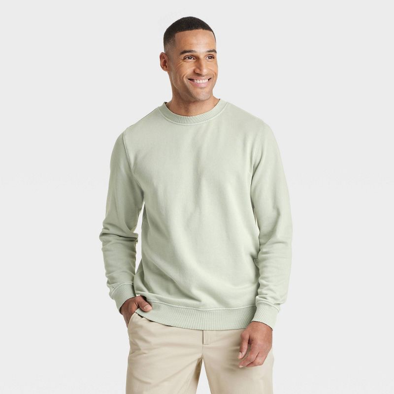 slide 1 of 3, Men's French Terry Crewneck Pullover Sweatshirt - Goodfellow & Co™ Frosted Sage S, 1 ct