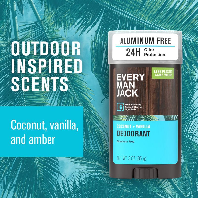 slide 5 of 11, Every Man Jack Solid Deodorant Coconut + Vanilla - 3.0oz, 3 oz