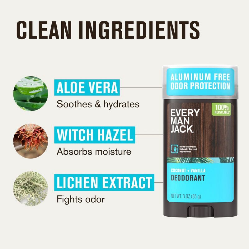 slide 2 of 12, Every Man Jack Solid Deodorant Coconut + Vanilla - 3.0oz, 3 oz