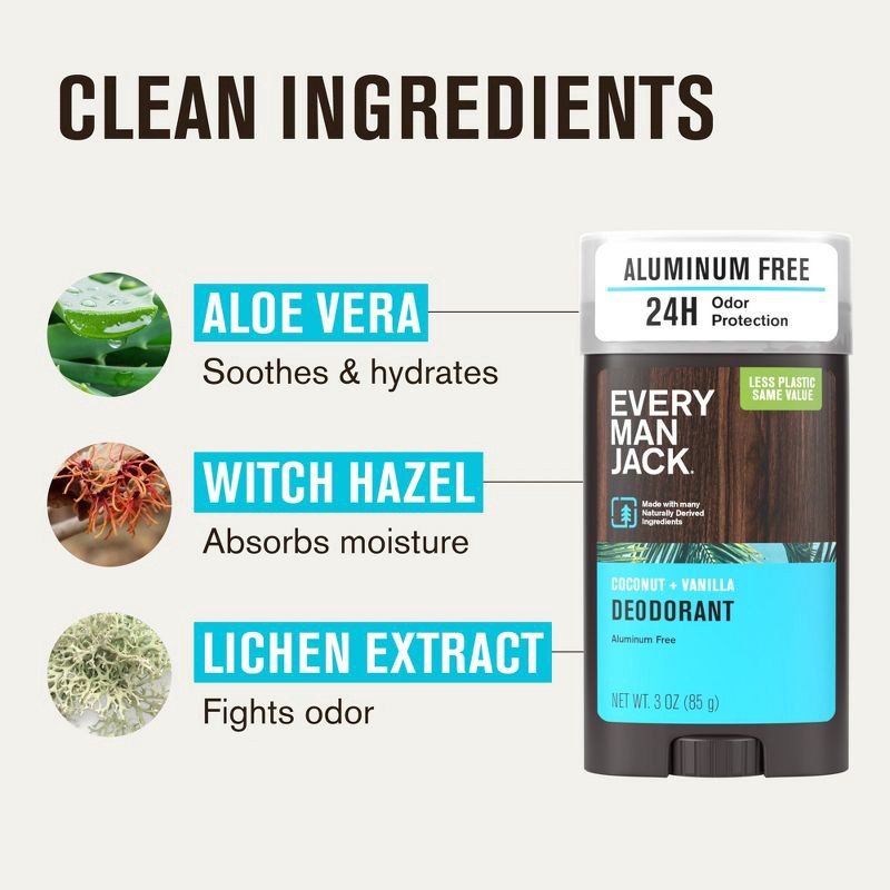 slide 7 of 11, Every Man Jack Solid Deodorant Coconut + Vanilla - 3.0oz, 3 oz