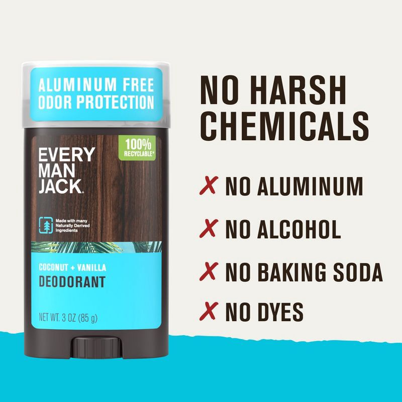 slide 6 of 12, Every Man Jack Solid Deodorant Coconut + Vanilla - 3.0oz, 3 oz