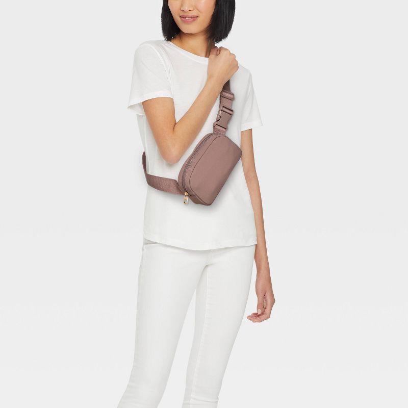 slide 2 of 5, Essential Belt Crossbody Bag - Universal Thread™ Tan: Adjustable Strap, Recycled Nylon, Lightweight, Solid Pattern, 1 ct